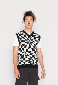 Kledingwinkel 10 YOURTURN Distorted Check Vest Unisex - Trui - Black/White